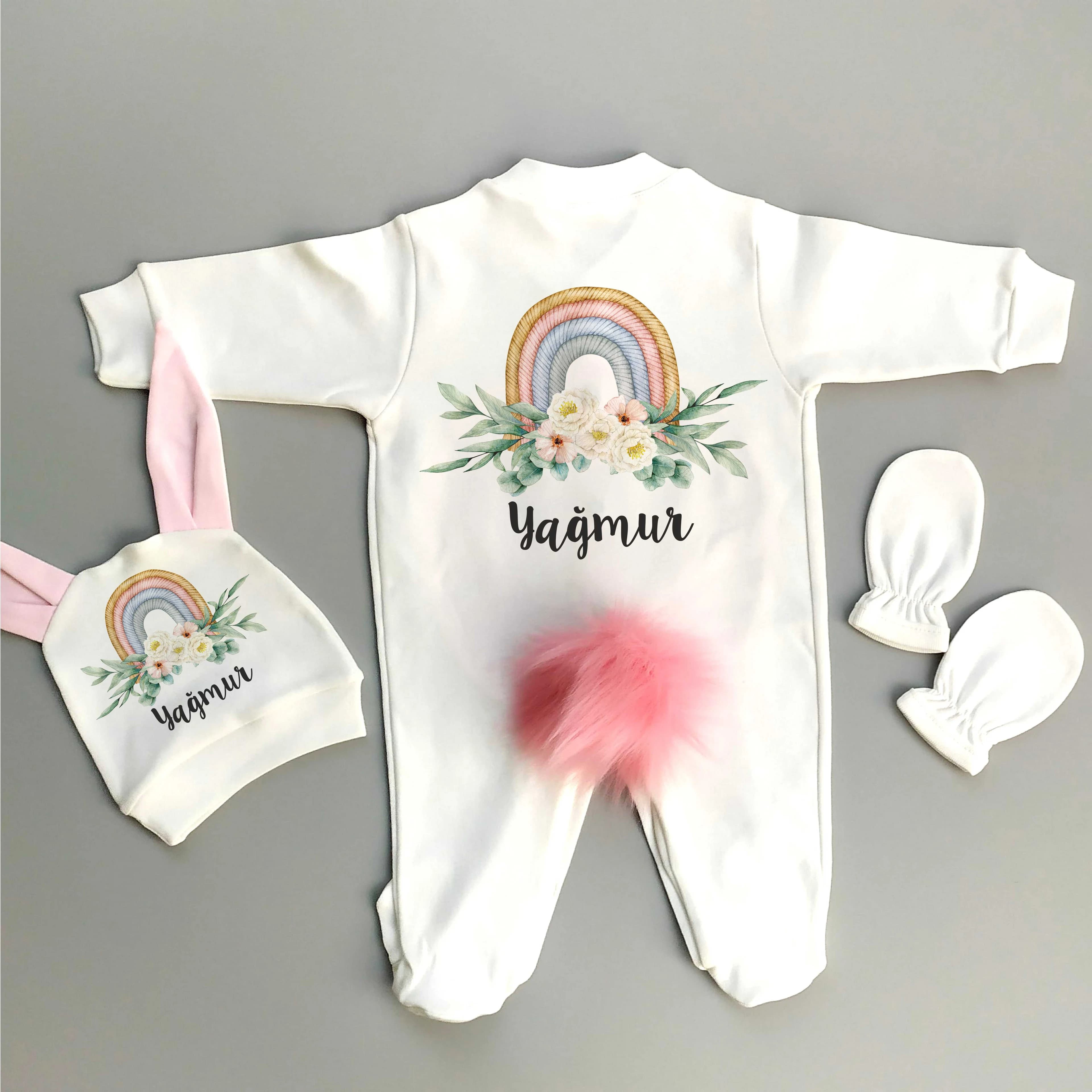 Gökkuşağı Tema 3'lü Tavşan Tulum Set