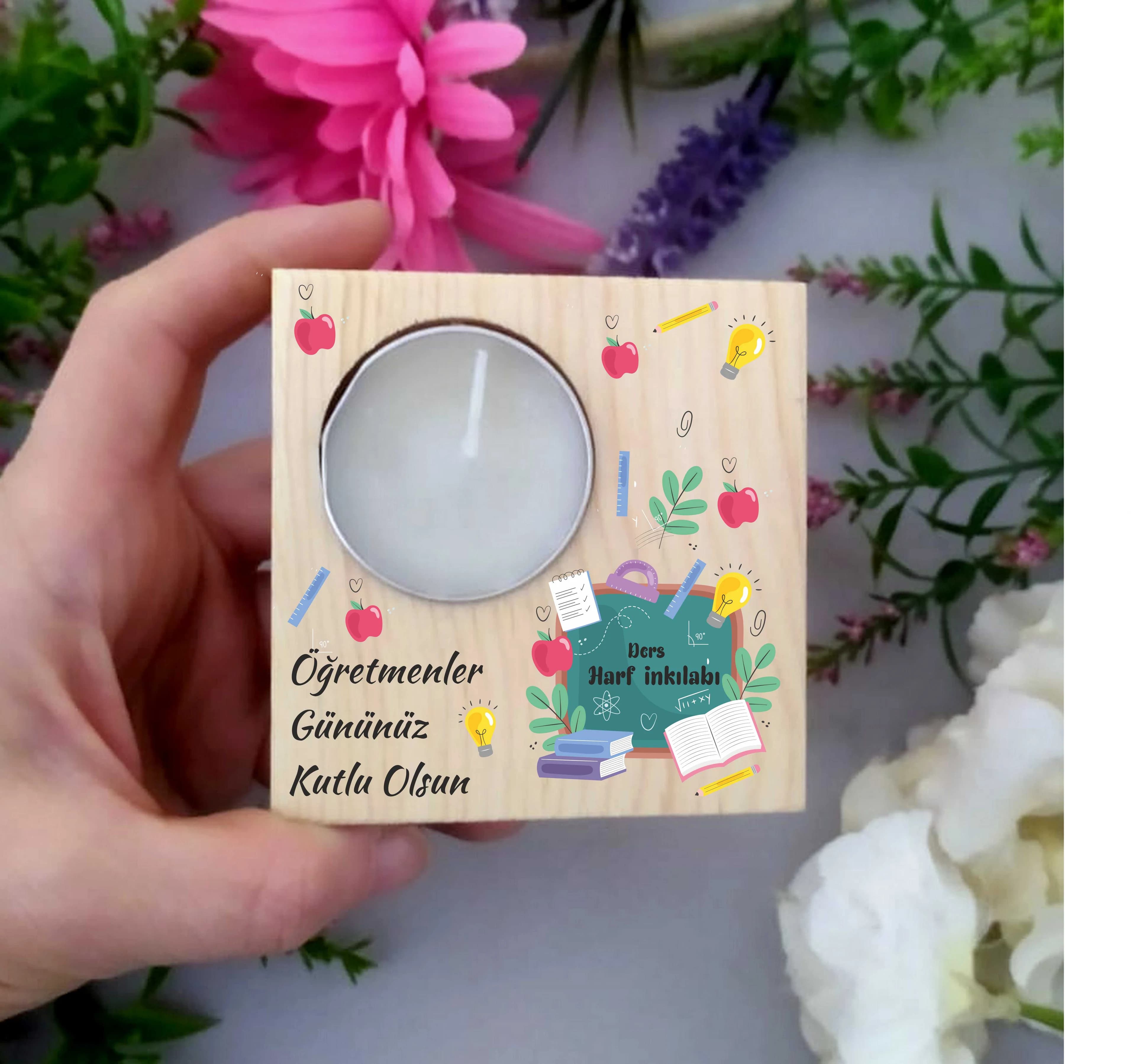Öğretmenler Günü Hediyesi Ahşap Mum