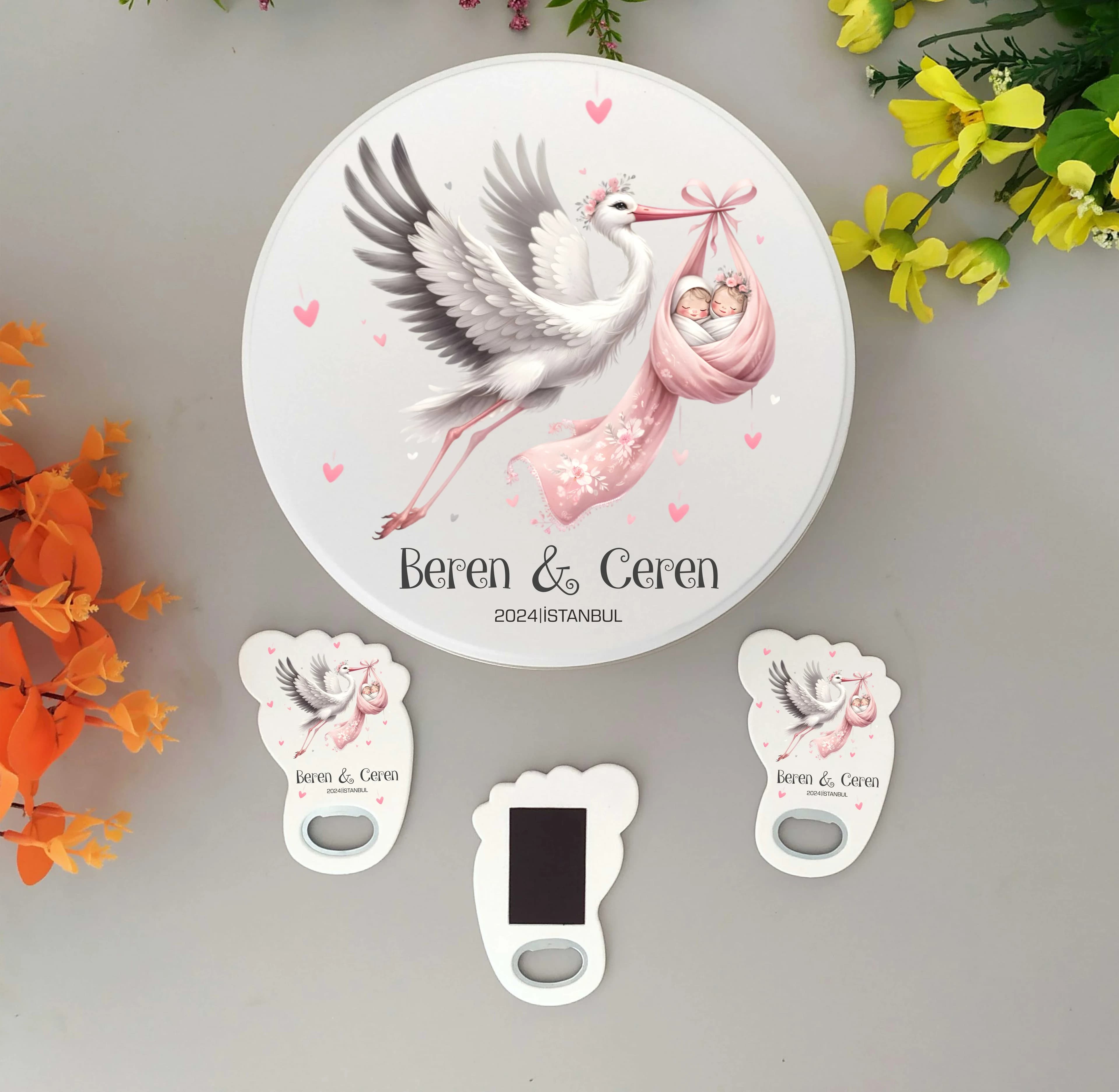 İkiz Bebek Konsept 50 Çikolata 25 Ayak Açacak Magnet