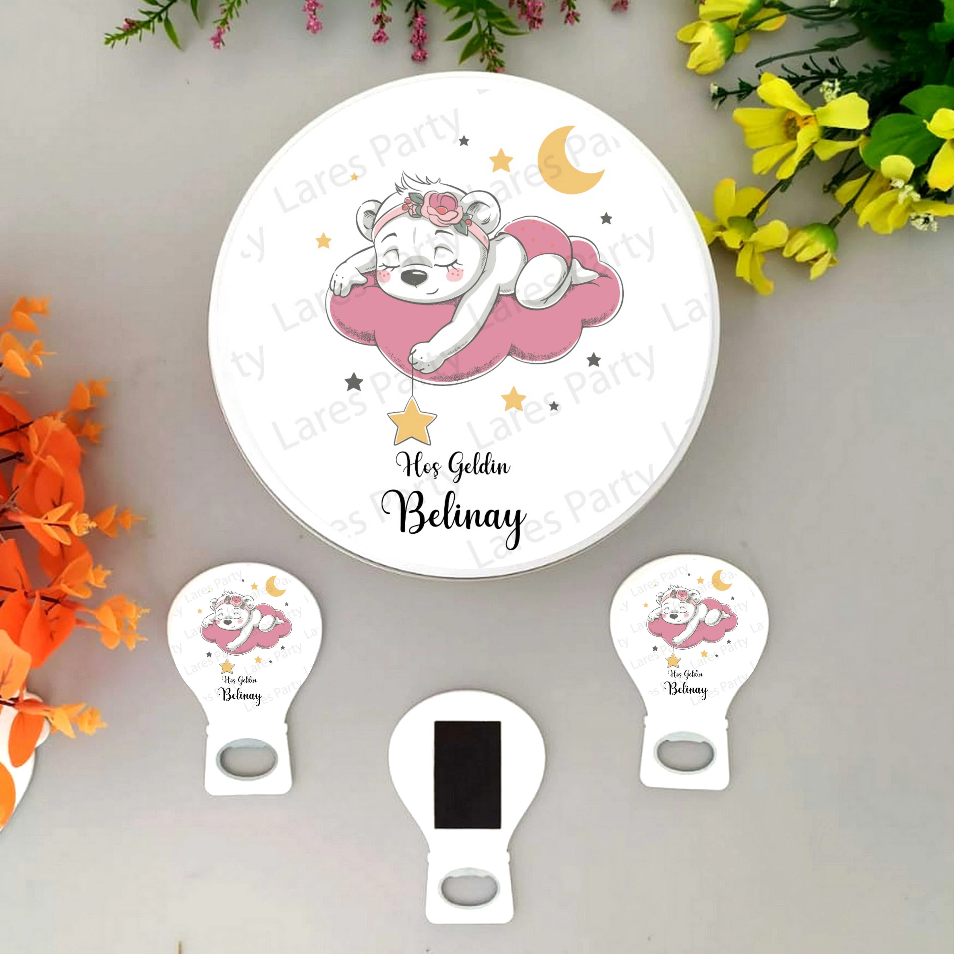 Pembe Ayıcık Konsept 50 Çikolata 25 Balon Açacak Magnet