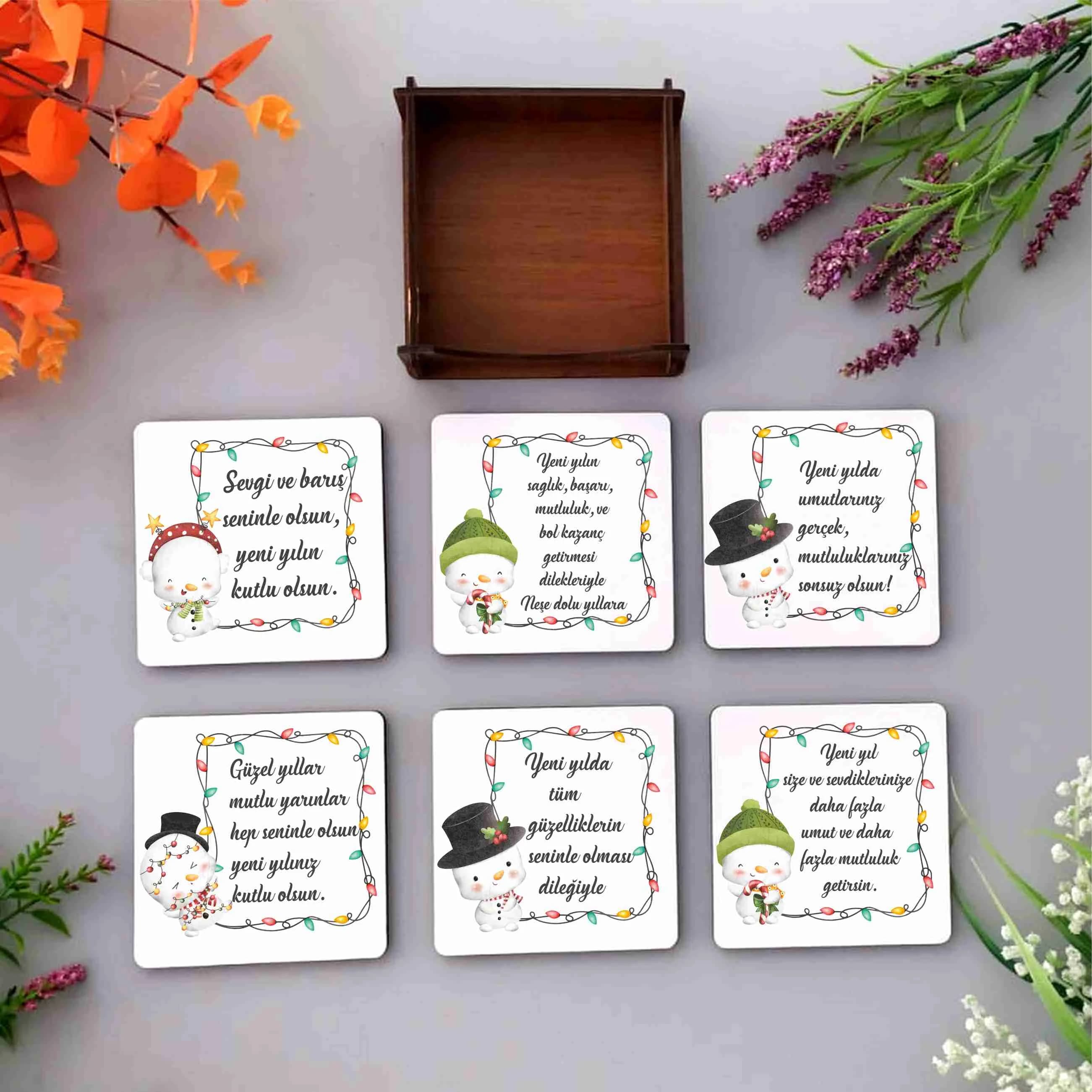 Yeni Yıl Temalı 6'lı Set Bardak Altlığı