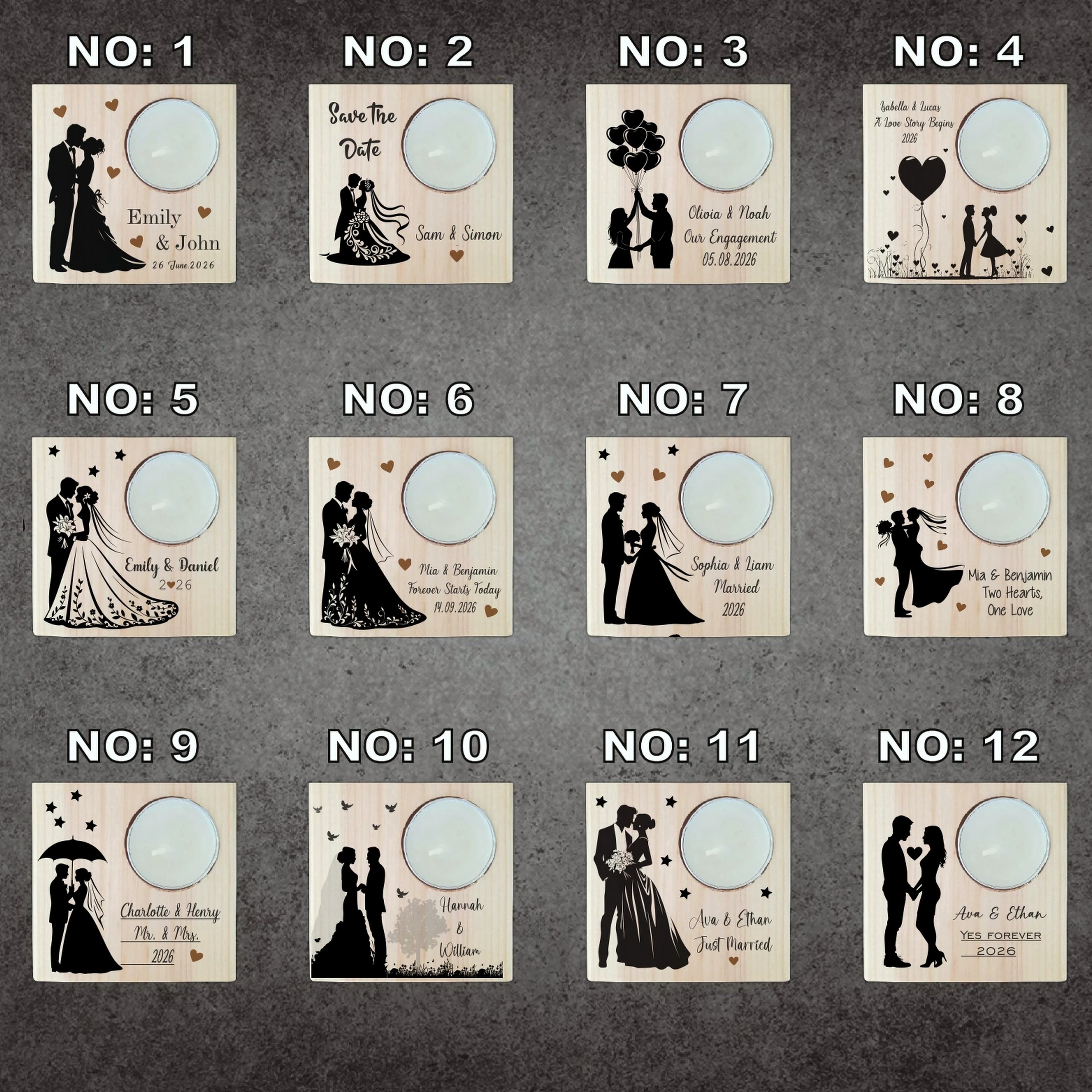 Nikah Hatırası Silüet Tema Ahşap Kare Mumluk