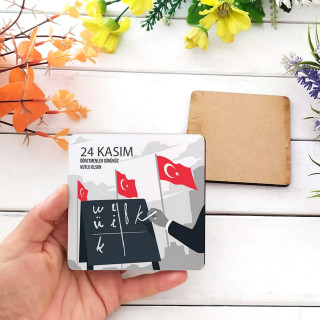 24 Kasım Öğretmenler Tema Bardak Altlığı