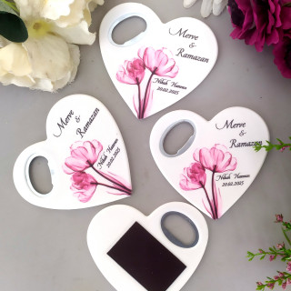 Çiçek Temalı Nişan Kalp Açacak Magnet