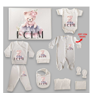 Ayıcık Tema İsim Baskılı Hastane Çıkış Seti (0-3 Ay)