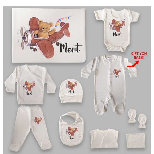 Ayıcık Tema İsim Baskılı Hastane Çıkış Seti (0-3 Ay)