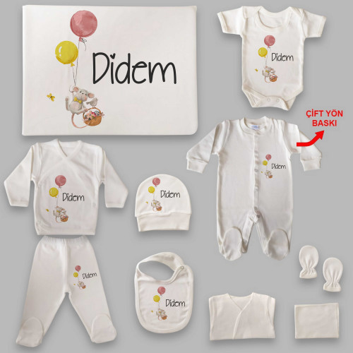 Fare Tema İsim Baskılı Hastane Çıkış Seti (0-3 Ay)