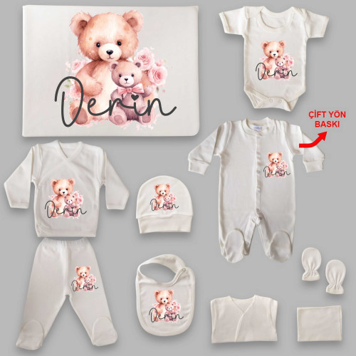 Ayıcık Tema İsim Baskılı Hastane Çıkış Seti (0-3 Ay)