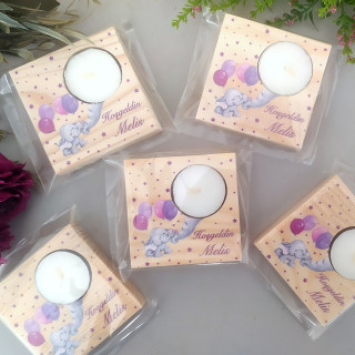 Fil Tema Ahşap Kare Mum