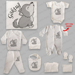 Kurt Tema İsim Baskılı Hastane Çıkış Seti (0-3 Ay)