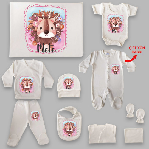 Aslan Tema İsim Baskılı Hastane Çıkış Seti (0-3 Ay)
