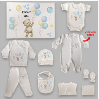 Ayıcık Tema İsim Baskılı Hastane Çıkış Seti (0-3 Ay)